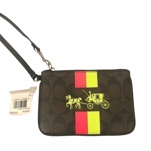 Coach signature carriage black brown neon wristlet - Picture 1 of 7